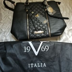 Versace 1969 Black Leather Purse Gold Acce…